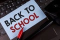 Conceptual hand writing showing Back To School. Business photo showcasing Right time to purchase schoolbag, pen, book, stationary Royalty Free Stock Photo