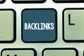 Conceptual hand writing showing Backlinks. Business photo showcasing incoming hyperlink from one web page to another big