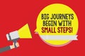 Conceptual hand writing showing Big Journeys Begin With Small Steps. Business photo text One step at a time to reach your goals Ma Royalty Free Stock Photo