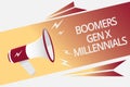 Conceptual hand writing showing Boomers Gen X Millennials. Business photo text generally considered to be about thirty years Megap