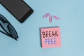 Conceptual hand writing showing Break Free. Business photo showcasing another way of saying salvation out of chains Royalty Free Stock Photo