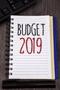 Conceptual hand writing showing Budget 2019. Business photos showcasing New year estimate of incomes and expenses Financial Plan