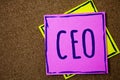 Conceptual hand writing showing Ceo. Business photo text Chief Executive Officer Head Boss Chairperson Chairman Controller Wicker