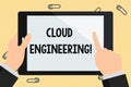 Conceptual hand writing showing Cloud Engineering. Business photo text application of engineering disciplines to cloud Royalty Free Stock Photo