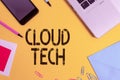Conceptual hand writing showing Cloud Tech. Business photo text storing and accessing data and programs over the Internet Laptop Royalty Free Stock Photo