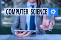 Conceptual hand writing showing Computer Science. Business photo showcasing study of both computer hardware and software