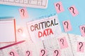 Conceptual hand writing showing Critical Data. Business photo showcasing elements of business processes and applications rely Royalty Free Stock Photo