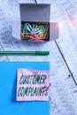 Conceptual hand writing showing Customer Complaints. Business photo text expression of dissatisfaction on a consumer s Royalty Free Stock Photo