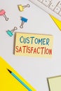 Conceptual hand writing showing Customer Satisfaction. Business photo showcasing Exceed Consumer Expectation Satisfied over