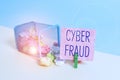 Conceptual hand writing showing Cyber Fraud. Business photo text any crime that is committed with the use of a computer