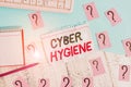 Conceptual hand writing showing Cyber Hygiene. Business photo showcasing steps that computer users take to improve their cyber