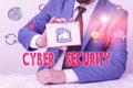 Conceptual hand writing showing Cyber Security. Business photo text protection of internetconnected systems from cyberattacks