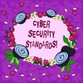 Conceptual hand writing showing Cyber Security Standards. Business photo showcasing Rules for organizational info