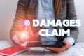 Conceptual hand writing showing Damages Claim. Business photo showcasing Deanalysisd Compensation Litigate Insurance Royalty Free Stock Photo