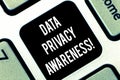 Conceptual hand writing showing Data Privacy Awareness. Business photo showcasing Respecting privacy and protect what we Royalty Free Stock Photo