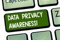 Conceptual hand writing showing Data Privacy Awareness. Business photo showcasing Respecting privacy and protect what we Royalty Free Stock Photo