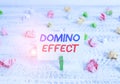 Conceptual hand writing showing Domino Effect. Business photo text Chain reaction that causing other similar events to happen Royalty Free Stock Photo