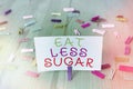 Conceptual hand writing showing Eat Less Sugar. Business photo showcasing reducing sugar intake and eating a healthful Royalty Free Stock Photo