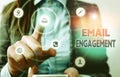 Conceptual hand writing showing Email Engagement. Business photo showcasing measure how subscribers engage in the email