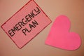 Conceptual hand writing showing Emergency Plan. Business photo text Procedures for response to major emergencies Be prepared Royalty Free Stock Photo