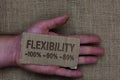 Conceptual hand writing showing Flexibility 100 90 80. Business photo text How much flexible you are maleability level Cardboard w Royalty Free Stock Photo