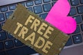 Conceptual hand writing showing Free Trade. Business photo text The ability to buy and sell on your own terms and means Paperboard