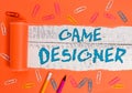 Conceptual hand writing showing Game Designer. Business photo text Campaigner Pixel Scripting Programmers Consoles 3D