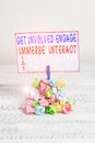 Conceptual hand writing showing Get Involved Engage Immerse Interact. Business photo text Join Connect Participate in Royalty Free Stock Photo