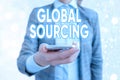 Conceptual hand writing showing Global Sourcing. Business photo showcasing practice of sourcing from the global market for goods