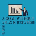 Conceptual hand writing showing A Goal Without A Plan Is Just A Wish. Business photo showcasing Make strategies to reach Royalty Free Stock Photo