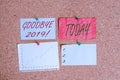 Conceptual hand writing showing Good Bye 2019. Business photo showcasing express good wishes when parting or at the end Royalty Free Stock Photo