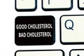 Conceptual hand writing showing Good Cholesterol Bad Cholesterol. Business photo text Fats in the blood come from the