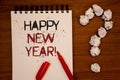 Conceptual hand writing showing Happy New Year Motivational Call. Business photo showcasing Greeting Celebrating Holiday Fresh Sta