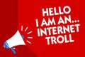 Conceptual hand writing showing Hello I Am An ... Internet Troll. Business photo showcasing Social media troubles discussions argu Royalty Free Stock Photo