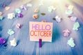 Conceptual hand writing showing Hello October. Business photo text Last Quarter Tenth Month 30days Season Greeting Royalty Free Stock Photo