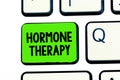 Conceptual hand writing showing Hormone Therapy. Business photo text use of hormones in treating of menopausal symptoms