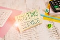 Conceptual hand writing showing Hosting Service. Business photo text provides services for the website to be seen in the Internet