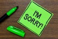 Conceptual hand writing showing I am Sorry. Business photo showcasing To ask for forgiveness to someone you unintensionaly hurt Gr