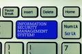 Conceptual hand writing showing Information Security Management System. Business photo showcasing IT safety secure Royalty Free Stock Photo