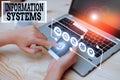 Conceptual hand writing showing Information Systems. Business photo showcasing study of systems with a exact reference Royalty Free Stock Photo