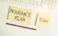 Conceptual hand writing showing Insurance Plan. Business photo showcasing something showing buy to protect themselves from losing Royalty Free Stock Photo