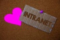 Conceptual hand writing showing Intranet. Business photo text Private network of a company Interlinked local area networks Brown o