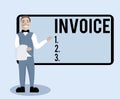 Conceptual hand writing showing Invoice. Business photo text List of goods sent services provided with sums Financial