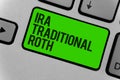 Conceptual hand writing showing Ira Traditional Roth. Business photo showcasing are tax deductible on both state and federal Compu Royalty Free Stock Photo