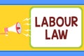 Conceptual hand writing showing Labour Law. Business photo text Rules implemented by the state between employers and employee Man