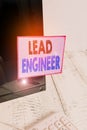 Conceptual hand writing showing Lead Engineer. Business photo text control his team and manage phases of the project in hand Royalty Free Stock Photo
