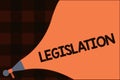 Conceptual hand writing showing Legislation. Business photo text Law or set of laws suggested by a government Parliament