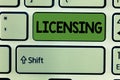 Conceptual hand writing showing Licensing. Business photo text authorize the use perforanalysisce or release of something like car