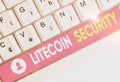 Conceptual hand writing showing Litecoin Security. Business photo text peertopeer cryptocurrency and opensource software Royalty Free Stock Photo