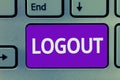 Conceptual hand writing showing Logout. Business photo text go through procedures to conclude use of computer database Royalty Free Stock Photo